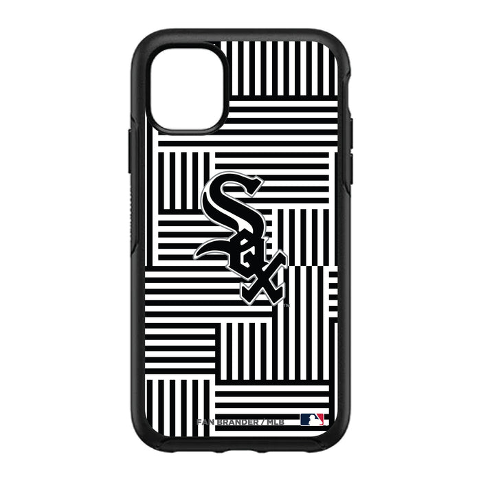 OtterBox Black Phone case with Chicago White Sox Primary Logo on Geometric Lines Background