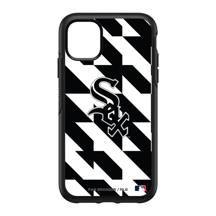 OtterBox Black Phone case with Chicago White Sox Primary Logo on Geometric Quads Background