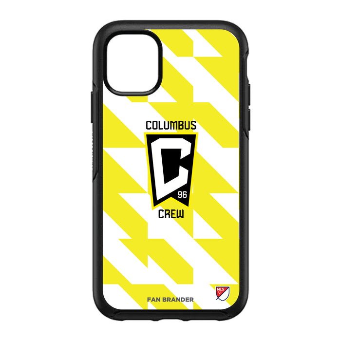 OtterBox Black Phone case with Columbus Crew SC Primary Logo on Geometric Quad Background