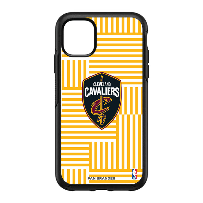 OtterBox Black Phone case with Cleveland Cavaliers Primary Logo on Geometric Lines Background
