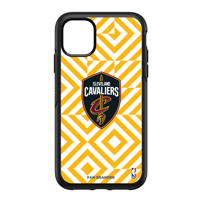 OtterBox Black Phone case with Cleveland Cavaliers Primary Logo on Geometric Diamonds Background