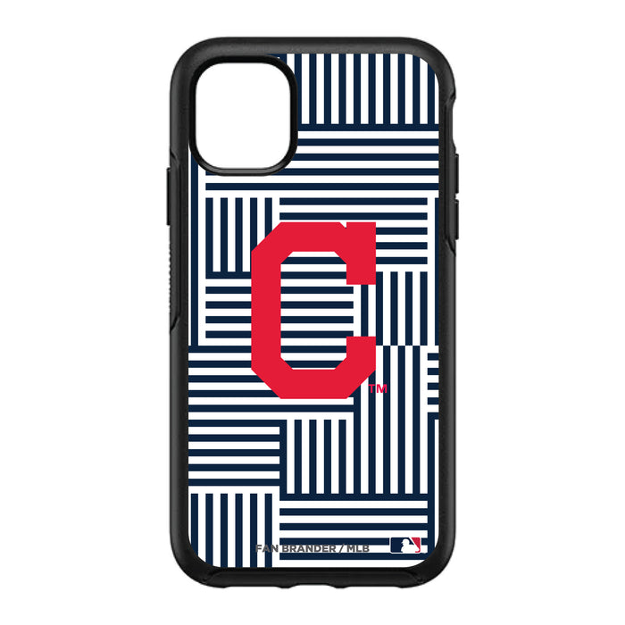 OtterBox Black Phone case with Cleveland Indians Primary Logo on Geometric Lines Background