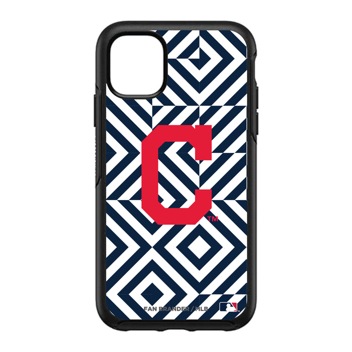 OtterBox Black Phone case with Cleveland Indians Primary Logo on Geometric Diamonds Background