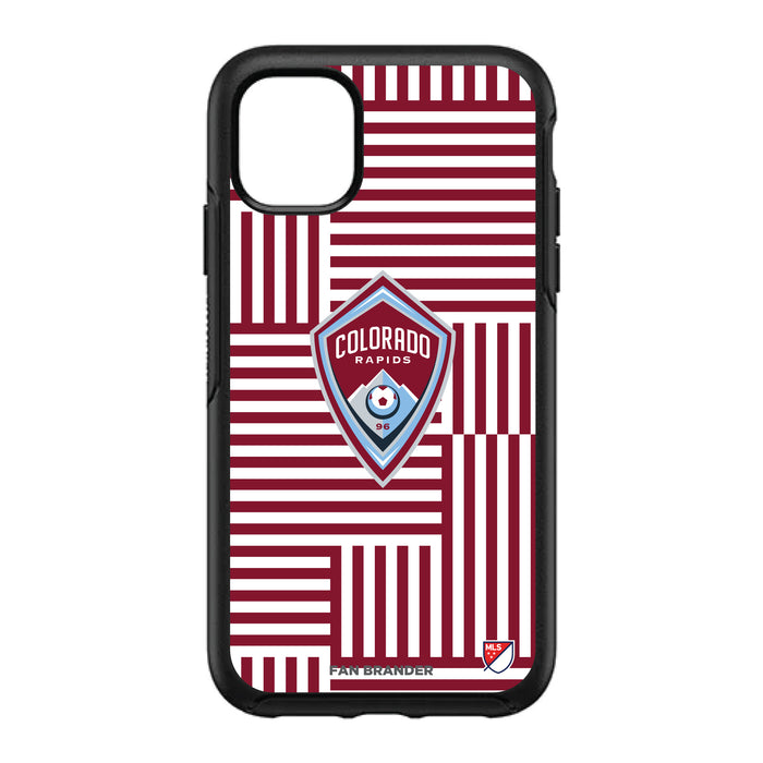 OtterBox Black Phone case with Colorado Rapids Primary Logo on Geometric Lines Background