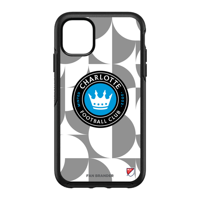 OtterBox Black Phone case with Charlotte FC Primary Logo on Geometric Circle Background