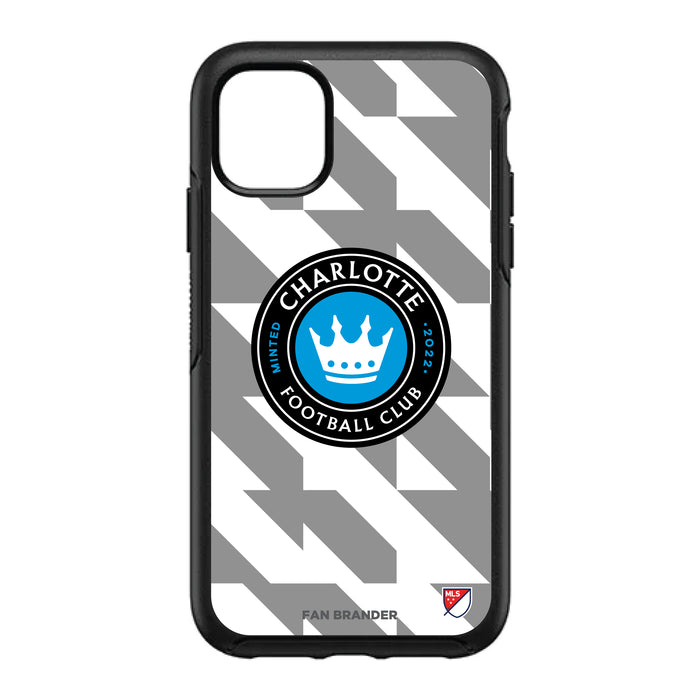 OtterBox Black Phone case with Charlotte FC Primary Logo on Geometric Quad Background