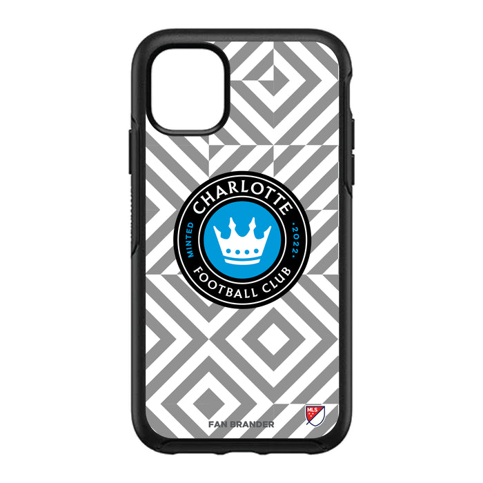 OtterBox Black Phone case with Charlotte FC Primary Logo on Geometric Diamonds Background