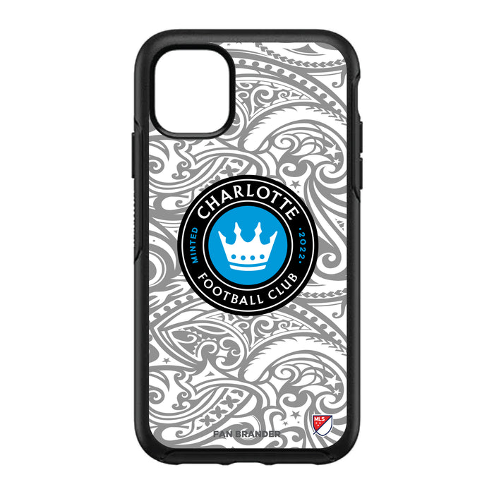 OtterBox Black Phone case with Charlotte FC Primary Logo With Team Color Tribal Background