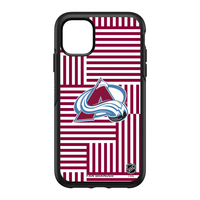 OtterBox Black Phone case with Colorado Avalanche Primary Logo on Geometric Lines Background