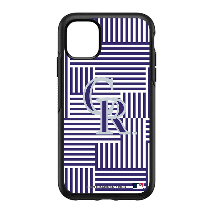 OtterBox Black Phone case with Colorado Rockies Primary Logo on Geometric Lines Background