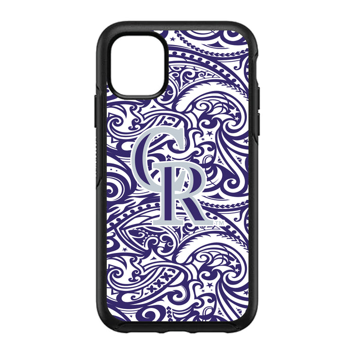 OtterBox Black Phone case with Colorado Rockies Primary Logo With Team Color Tribal Background