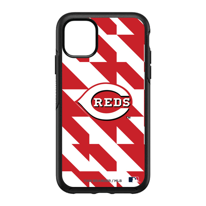 OtterBox Black Phone case with Cincinnati Reds Primary Logo on Geometric Quads Background