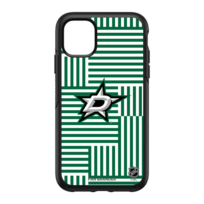 OtterBox Black Phone case with Dallas Stars Primary Logo on Geometric Lines Background