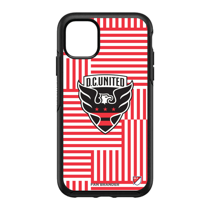 OtterBox Black Phone case with D.C. United Primary Logo on Geometric Lines Background