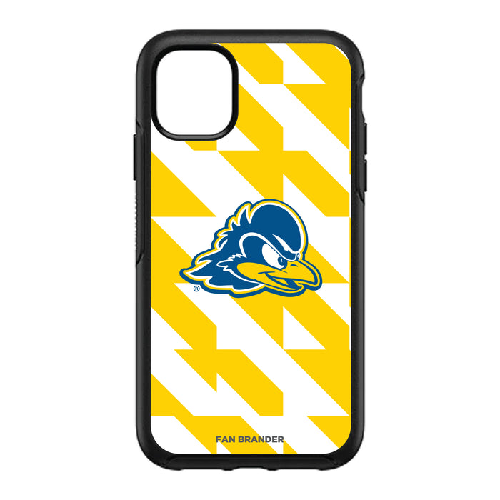 OtterBox Black Phone case with Delaware Fightin' Blue Hens Primary Logo on Geometric Quad Background