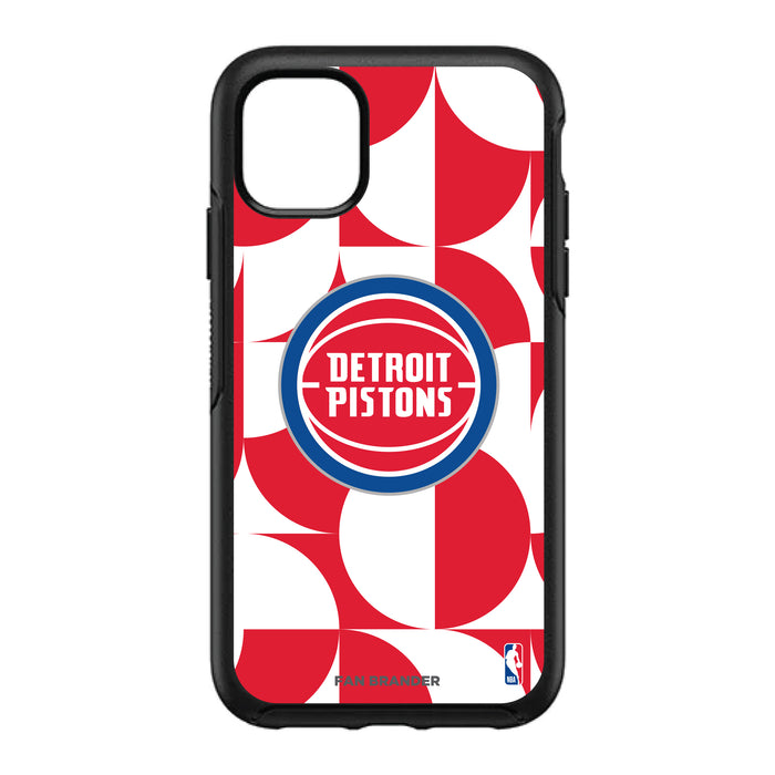 OtterBox Black Phone case with Detroit Pistons Primary Logo on Geometric Circle Background