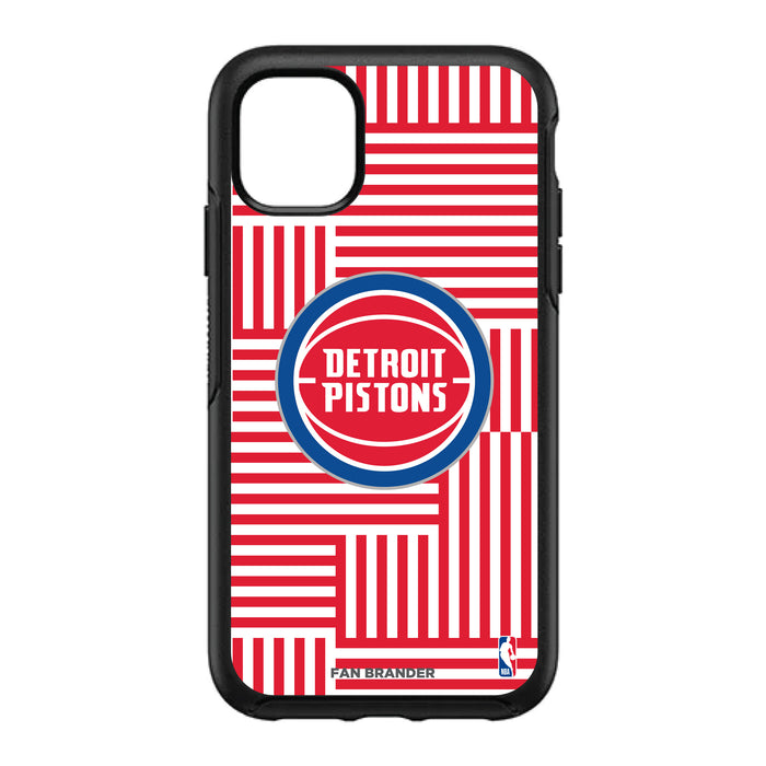 OtterBox Black Phone case with Detroit Pistons Primary Logo on Geometric Lines Background