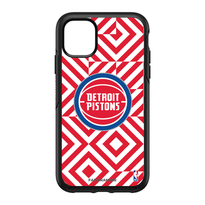 OtterBox Black Phone case with Detroit Pistons Primary Logo on Geometric Diamonds Background
