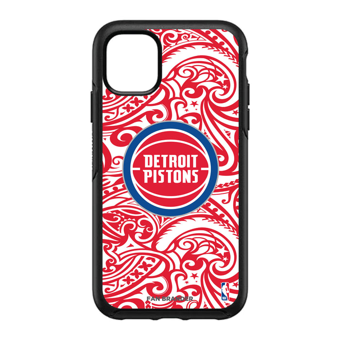 OtterBox Black Phone case with Detroit Pistons Primary Logo With Team Color Tribal Background