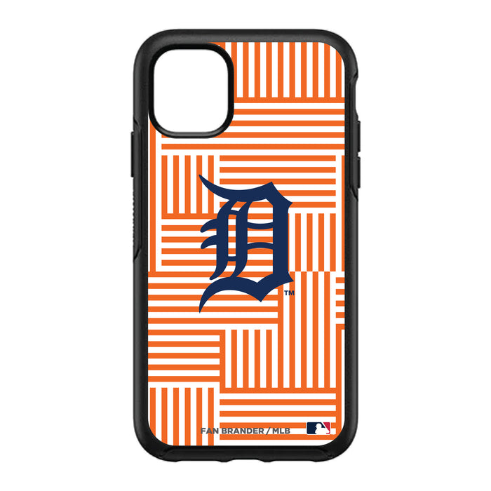 OtterBox Black Phone case with Detroit Tigers Primary Logo on Geometric Lines Background