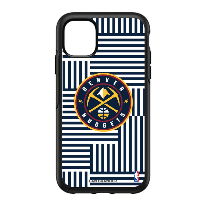 OtterBox Black Phone case with Denver Nuggets Primary Logo on Geometric Lines Background