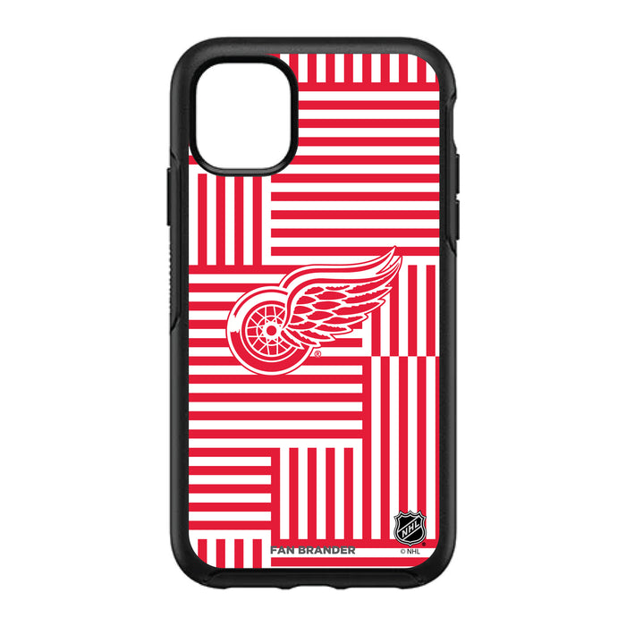 OtterBox Black Phone case with Detroit Red Wings Primary Logo on Geometric Lines Background