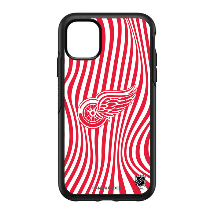 OtterBox Black Phone case with Detroit Red Wings Primary Logo With Team Groovey Lines