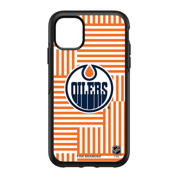 OtterBox Black Phone case with Edmonton Oilers Primary Logo on Geometric Lines Background