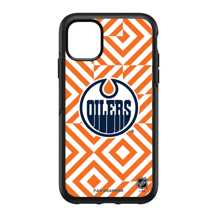 OtterBox Black Phone case with Edmonton Oilers Primary Logo on Geometric Diamonds Background