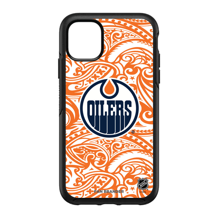 OtterBox Black Phone case with Edmonton Oilers Primary Logo With Team Color Tribal Background