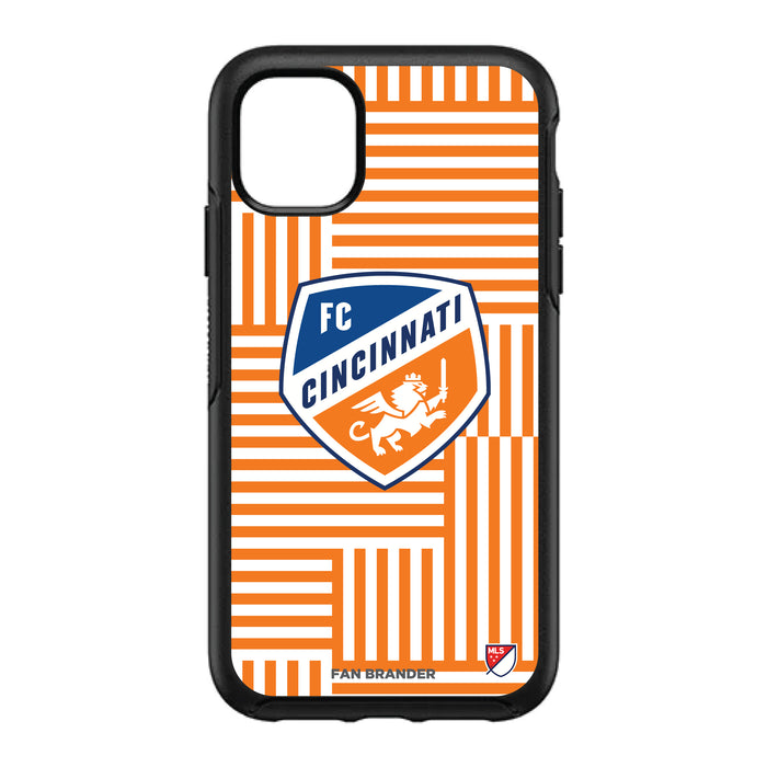 OtterBox Black Phone case with FC Cincinnati Primary Logo on Geometric Lines Background