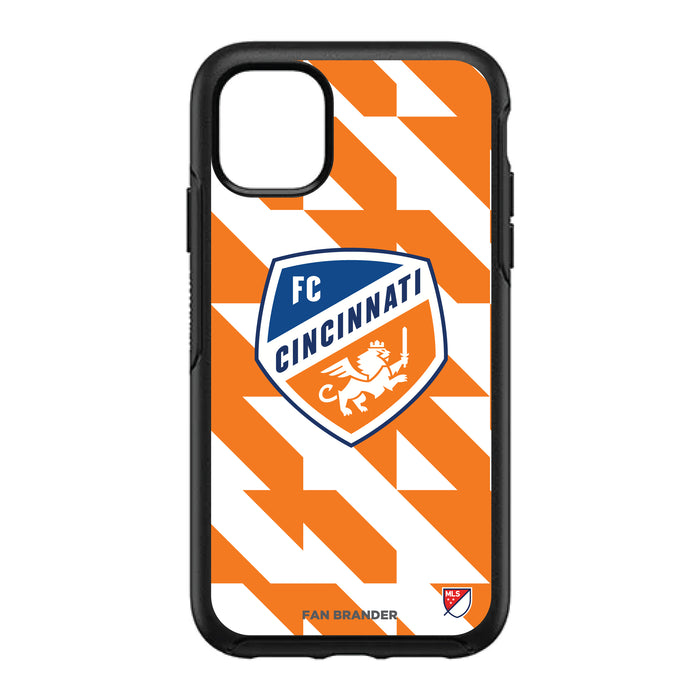 OtterBox Black Phone case with FC Cincinnati Primary Logo on Geometric Quad Background