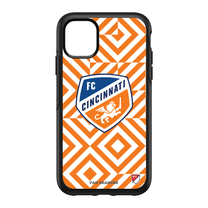 OtterBox Black Phone case with FC Cincinnati Primary Logo on Geometric Diamonds Background