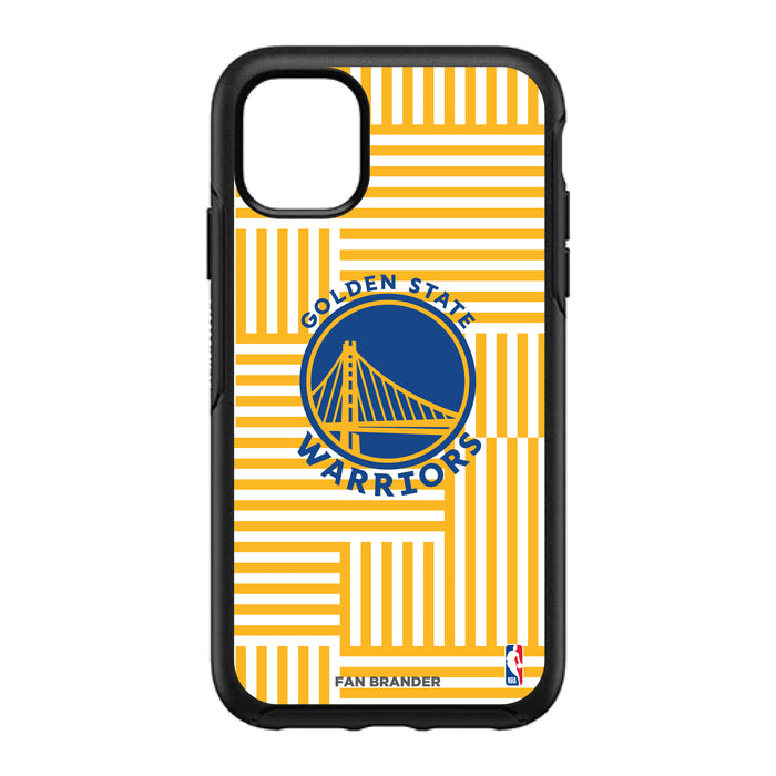 OtterBox Black Phone case with Golden State Warriors Primary Logo on Geometric Lines Background