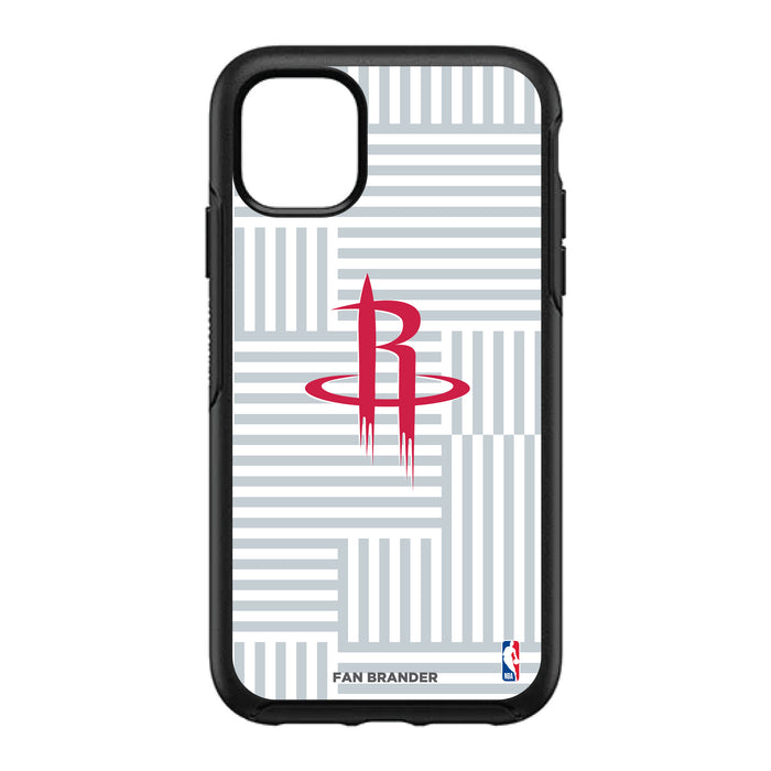 OtterBox Black Phone case with Houston Rockets Primary Logo on Geometric Lines Background