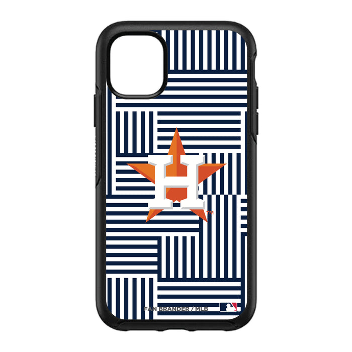 OtterBox Black Phone case with Houston Astros Primary Logo on Geometric Lines Background