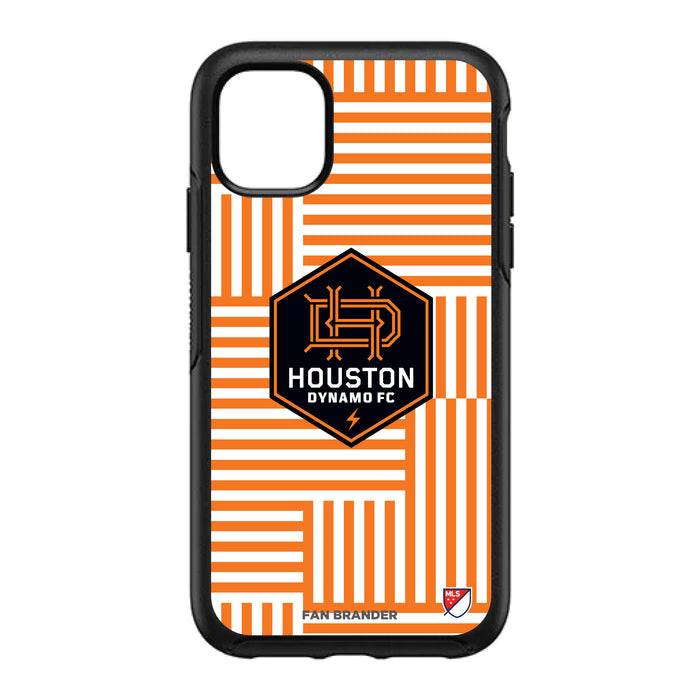 OtterBox Black Phone case with Houston Dynamo Primary Logo on Geometric Lines Background