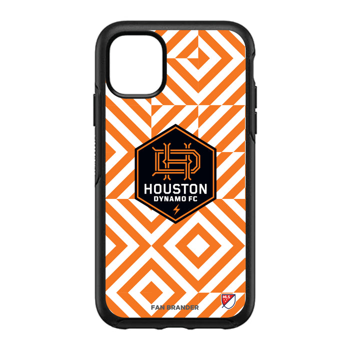 OtterBox Black Phone case with Houston Dynamo Primary Logo on Geometric Diamonds Background