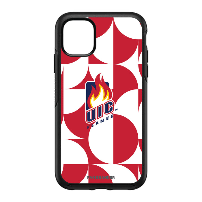 OtterBox Black Phone case with Illinois @ Chicago Flames Primary Logo on Geometric Circle Background