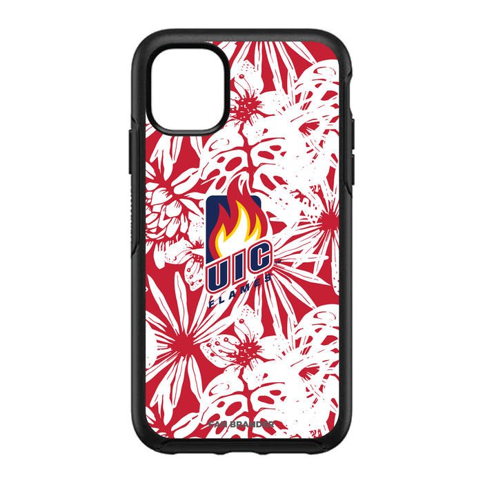 OtterBox Black Phone case with Illinois @ Chicago Flames Primary Logo With Team Color Hawain Pattern