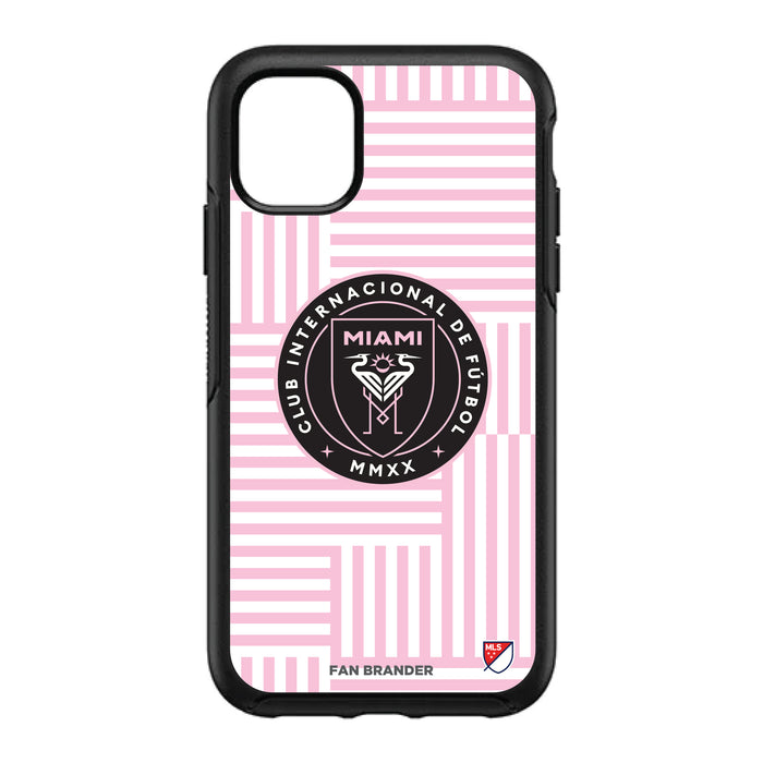 OtterBox Black Phone case with Inter Miami CF Primary Logo on Geometric Lines Background