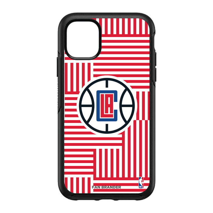 OtterBox Black Phone case with LA Clippers Primary Logo on Geometric Lines Background