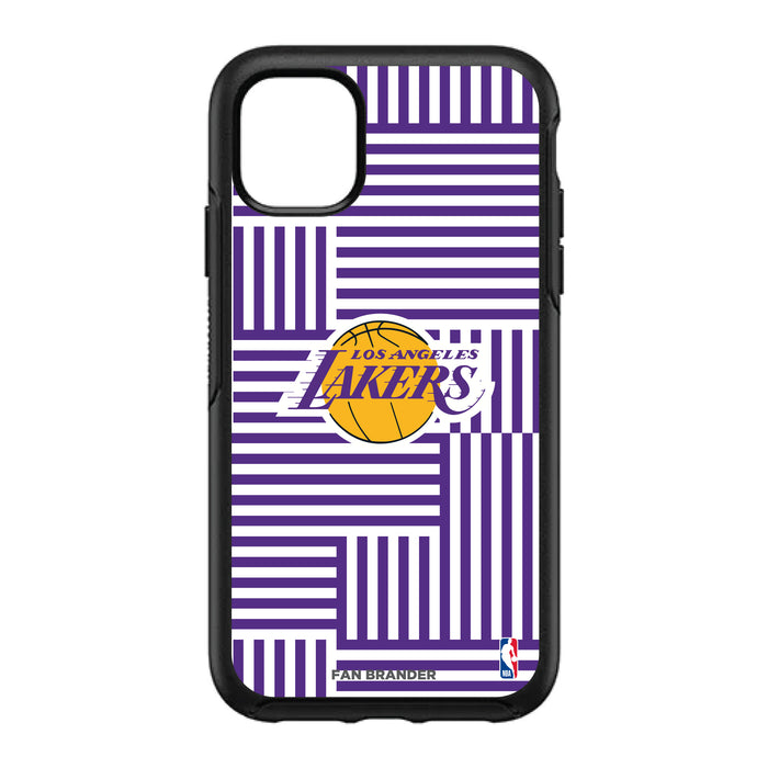 OtterBox Black Phone case with LA Lakers Primary Logo on Geometric Lines Background