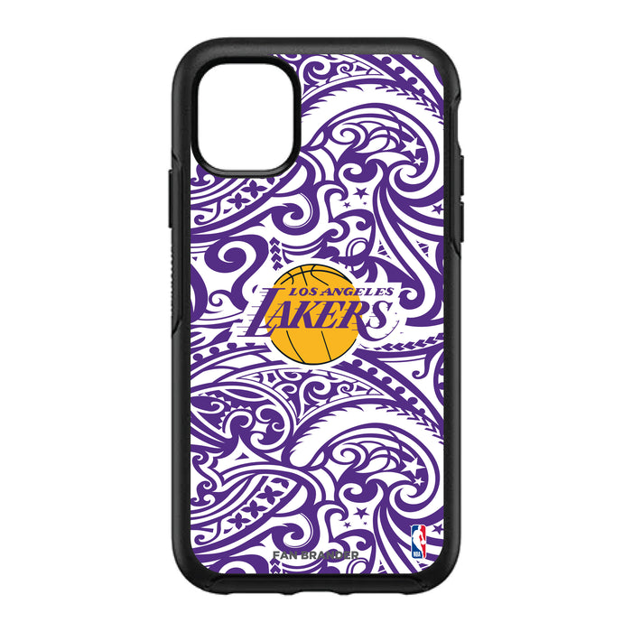 OtterBox Black Phone case with LA Lakers Primary Logo With Team Color Tribal Background