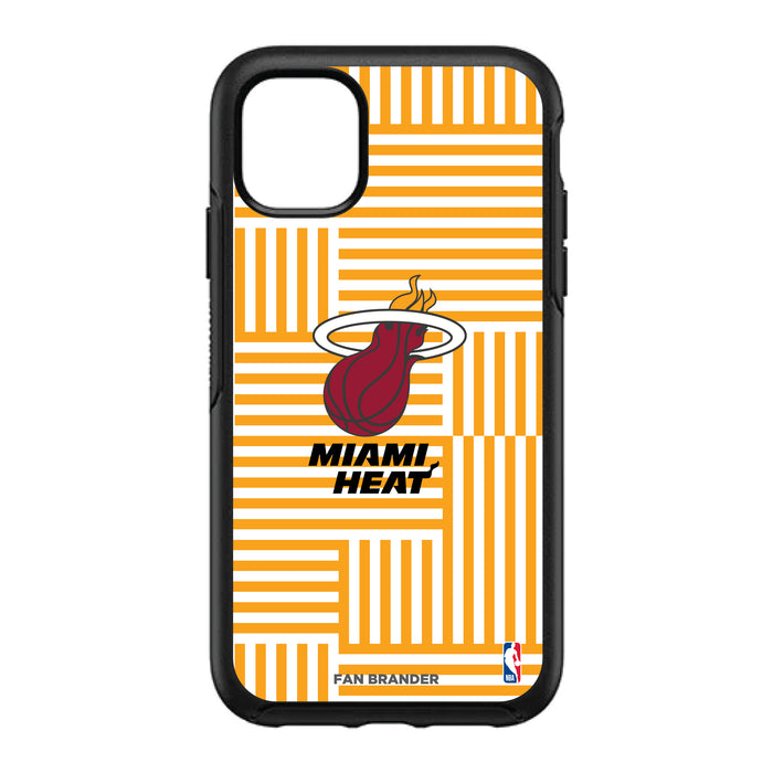 OtterBox Black Phone case with Miami Heat Primary Logo on Geometric Lines Background