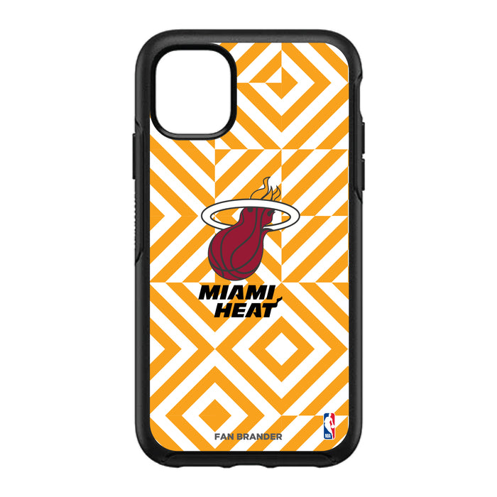 OtterBox Black Phone case with Miami Heat Primary Logo on Geometric Diamonds Background