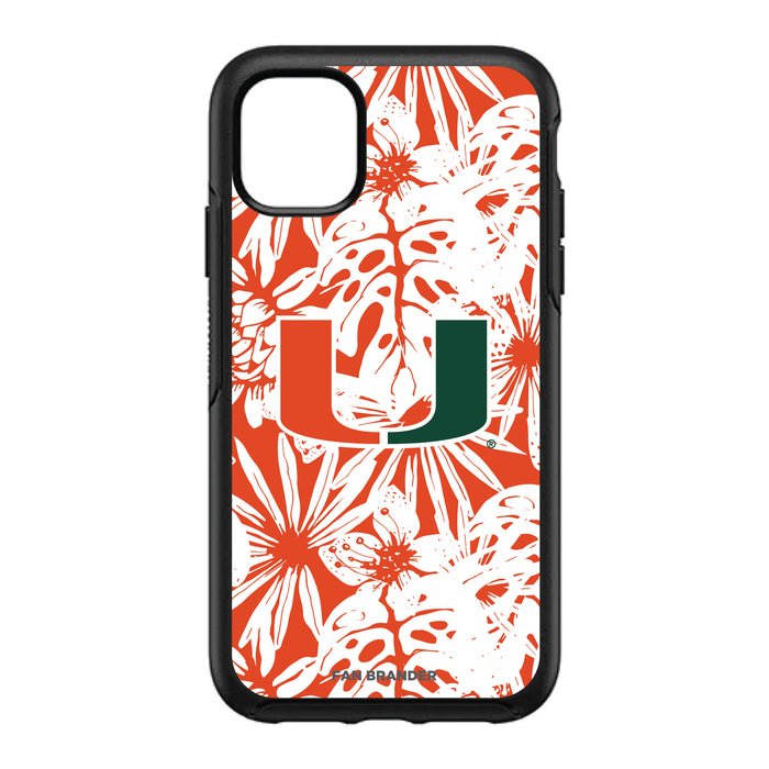 OtterBox Black Phone case with Miami Hurricanes Primary Logo With Team Color Hawain Pattern