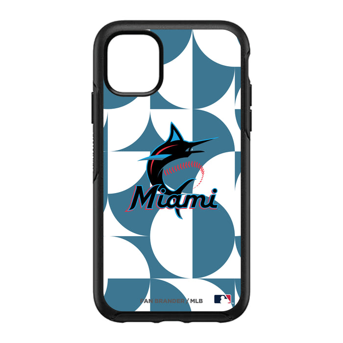 OtterBox Black Phone case with Miami Marlins Primary Logo on Geometric Circle Background