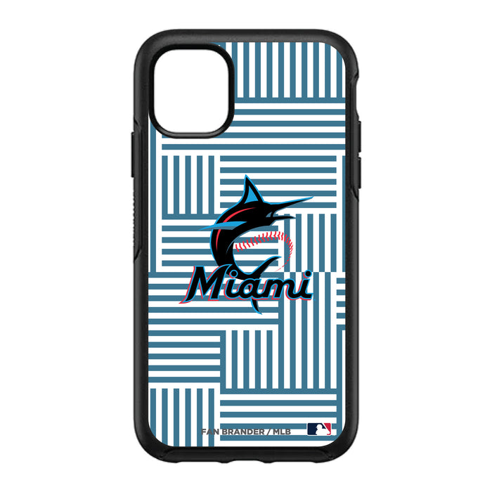 OtterBox Black Phone case with Miami Marlins Primary Logo on Geometric Lines Background