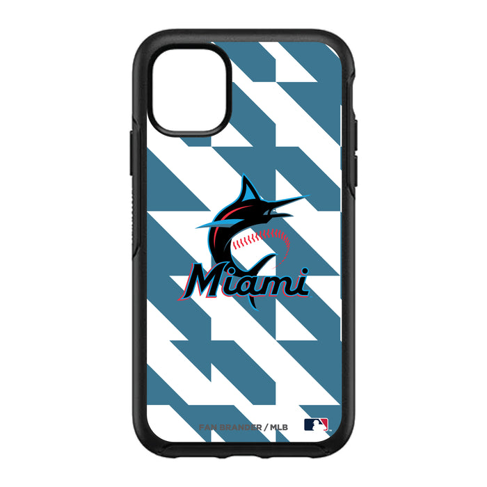 OtterBox Black Phone case with Miami Marlins Primary Logo on Geometric Quads Background